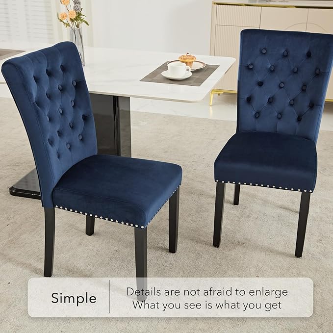 Velvet Dining Chairs Set of 2, Upholstered Dining Room Chairs with Wooden Leg...