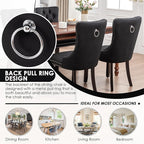 Kiztir Velvet Dining Chairs Set of 2, Upholstered Dining Room Chairs with Ring Pull Trim and Button Back, Luxury Tufted Modern Dining Chair for Living Room, Bedroom, Kitchen (Black)