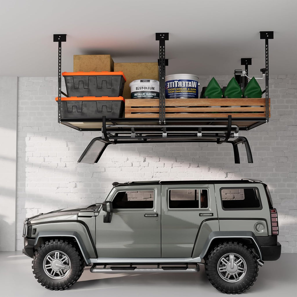 3x6 Ft Overhead Garage Storage Rack, 28-41 inch Height Adjustable Ceiling Mounted Organization Rack, 550 lbs Weight Capacity, 36"x72" Heavy Duty Space-Saving Metal Rack for Garage Storage