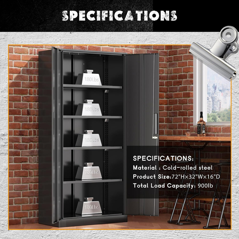 Greenvelly Metal Storage Cabinet with Lock, Steel Garage Storage Cabinet with...