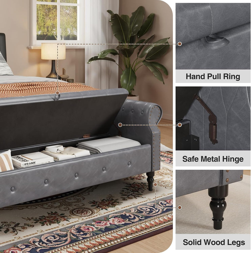 FiveWillowise 65" End of Bed Storage Bedroom Bench with Storage,Faux Lea...