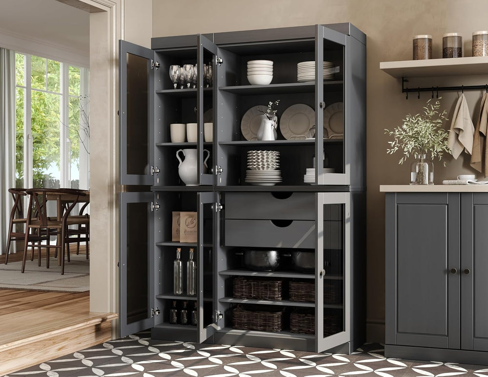 Palace Imports 100% Solid Wood 48.5" Pantry China Cabinet with Clear Gla...