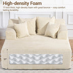 58" Oversized Boneless Chaise Chair, Beige | Corduroy Lounge Chair Indoor Sleeper Sofa Bed with Arms and 4 Pillows No Assembly for Bedroom Living Room