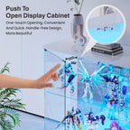 RGB Glass Display Cabinet - with Human Body Sensor, High Gloss Sideboard with Lock & Glass Shelves for Toys, Books, Collectibles, Liquor, Bookcase for Living Room, Kitchen, Study, White