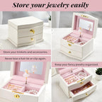 Ballerina Musical Jewelry Box with Mirror for girls，Kid's Jewelry Storage Music Chest (White-L)