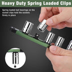 WORKPRO Magnetic Socket Organizer, 3/8-Inch Drive Aluminum Alloy Sockets Rail, Heavy Duty Sockets Holder, Socket Rack Kit 3/8-Inch x 10 Clips Green (Socket not Included)