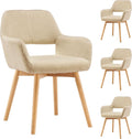 Mid Century Modern Dining Chairs Set of 4 & 2 & 6 Comfy Accent Chair Upholstered Kitchen Dining Living Room Chairs for Bedrooms Waiting Room Home Arm Desk Chair No Wheels (Wool Light Khaki, 4)