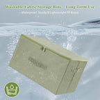 ANMINY Fabric Storage Bins with Zipper Lids, 15"x10"x6", Green, 1 PCS | 15.6Qt Cotton Linen Storage Box, PP Board Frame, Washable Collapsible, with Handles & 3-side Open Lid, Stackable, Small