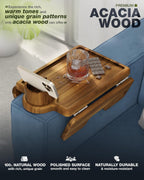 Bluewest 3-in-1 Couch Cup Holder Tray & Sofa Arm Tray, Acacia, 16 x 9.8 in | Clip-on side table with 360-degree cup holder, double SS304 hinges and non-slip design for TV dinners, remotes and drinks.