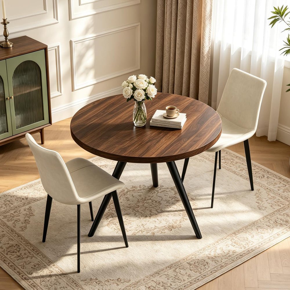 34.6" Round Dining Table Set for 2, Walnut Small Dining Room Set | Space...