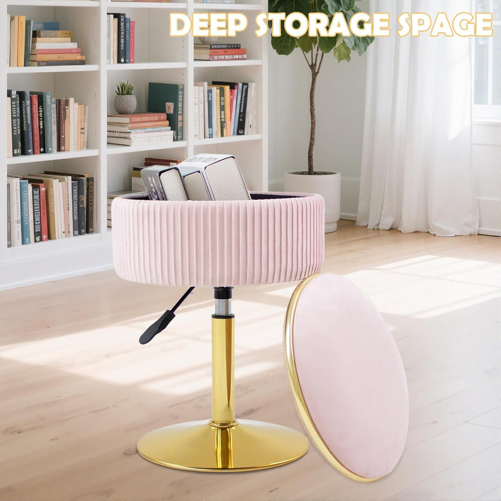 Adjustable Vanity Stool with Storage, 360° Swivel Makeup Stool Chair Small Ve...