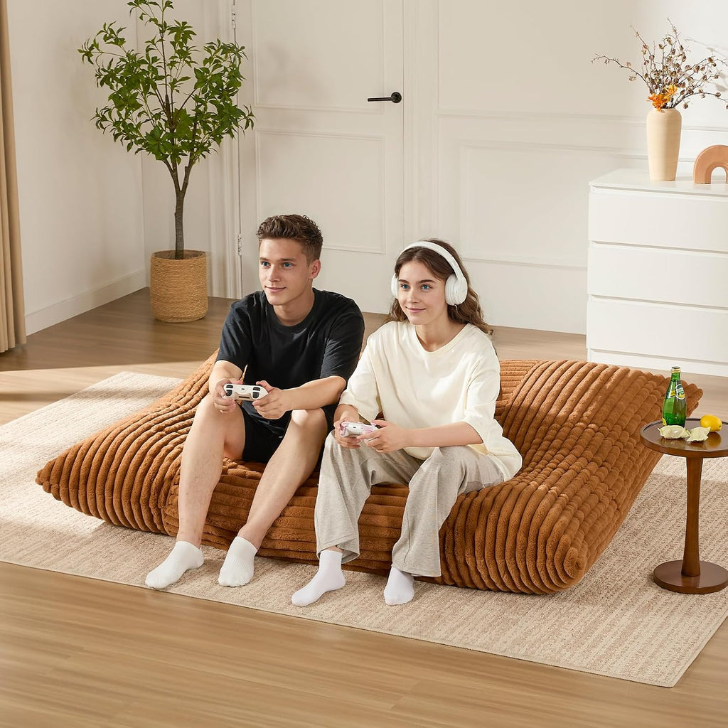 3-in-1 Giant Bean Bag Chair for Adults & Kid, Convertible Floor Sofa to Mattress, High-Density Foam Chair Bed with Washable Cover, Multi Functional Lounge Couch for Bedroom, Living Room (Orange)