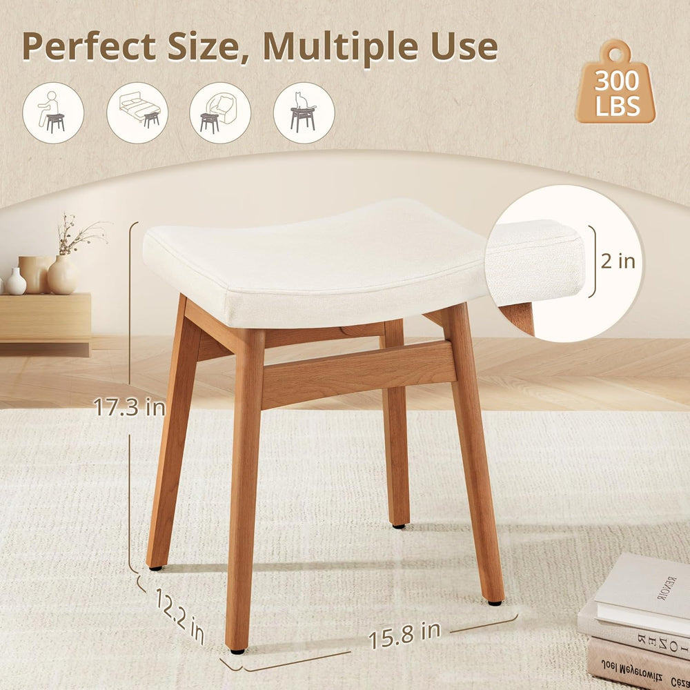 LUE BONA Vanity Saddle Stool with Wood Legs, 17.3" H Compact Makeup Stoo...
