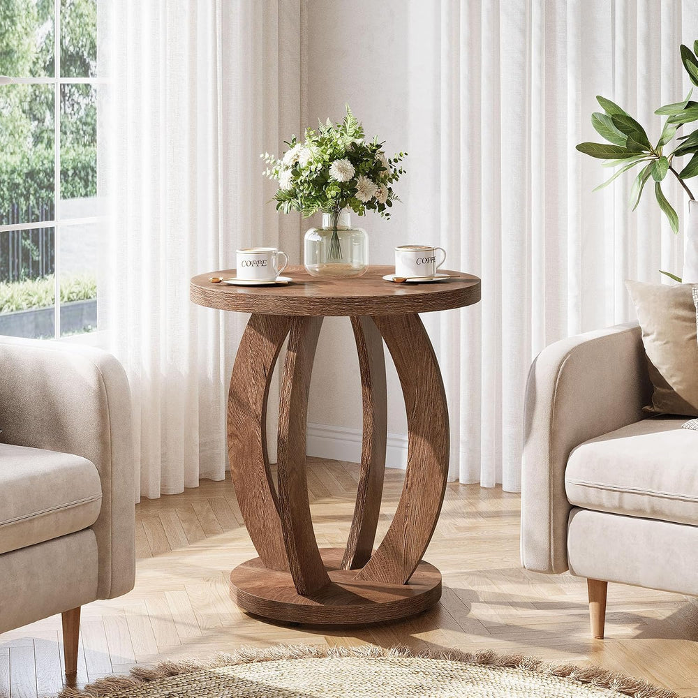 Tribesigns End Table, Round Side Table with Storage, Farmhouse Nightstand Bed...
