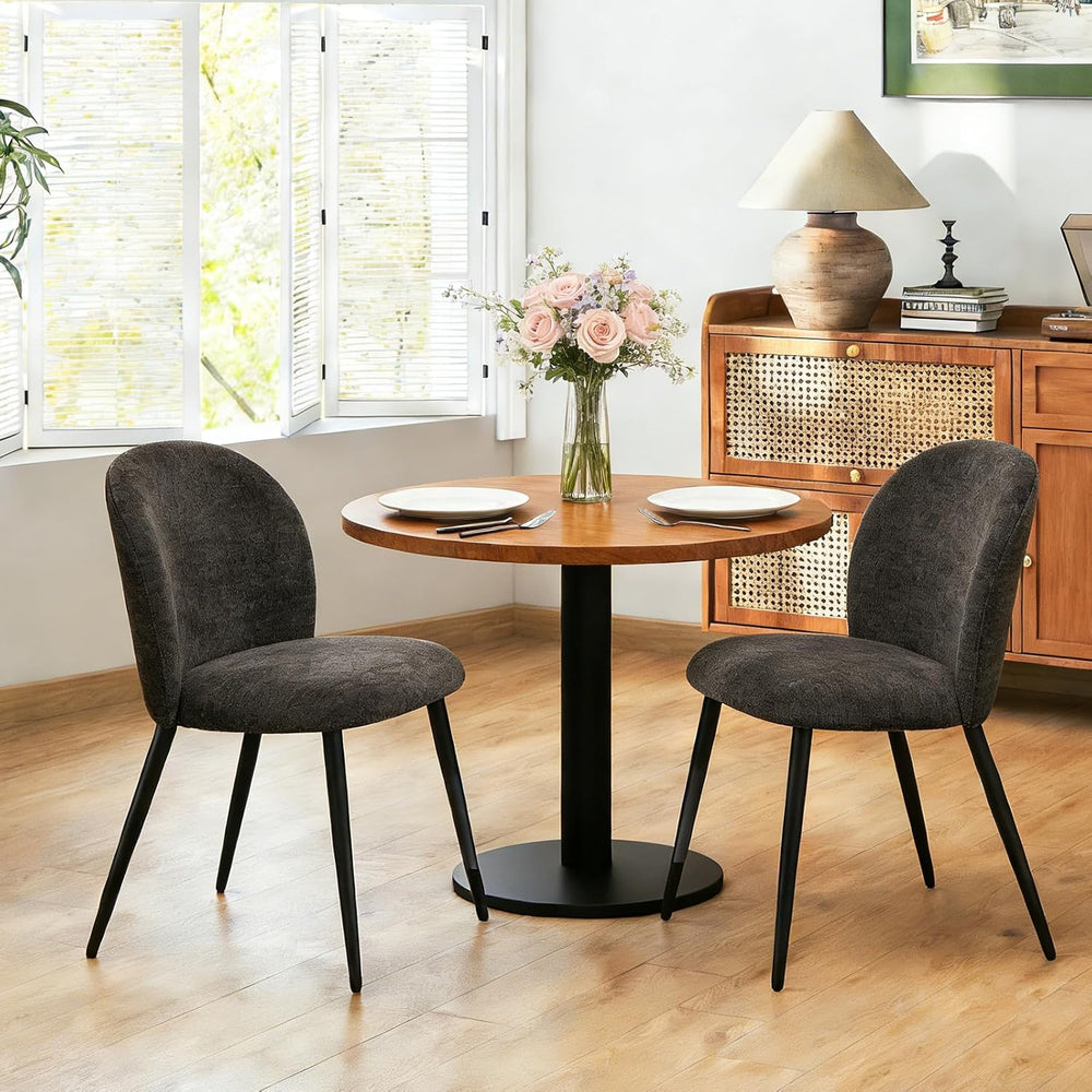 Dining Chairs Set of 2, Upholstered Chenille Dining Room Chairs with Black Me...