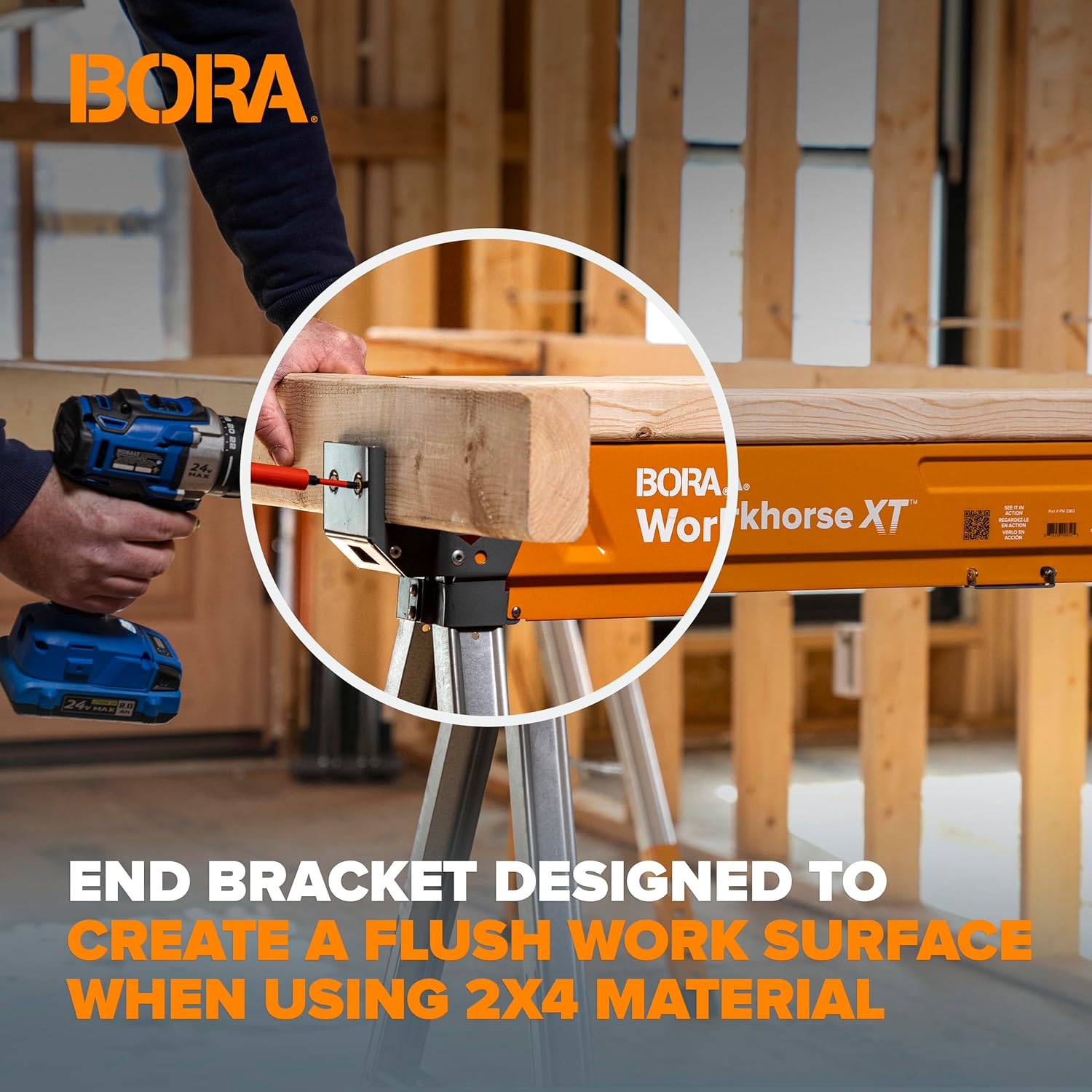 BORA Workhorse XT Saw Horses 2 Pack Folding Heavy Duty Adjustable Height Sawhorse Pair with Adjustable Legs, Heavy Duty Saw horse for Contractors Portable Workbench w/Built in Bottle opener PM-3360T