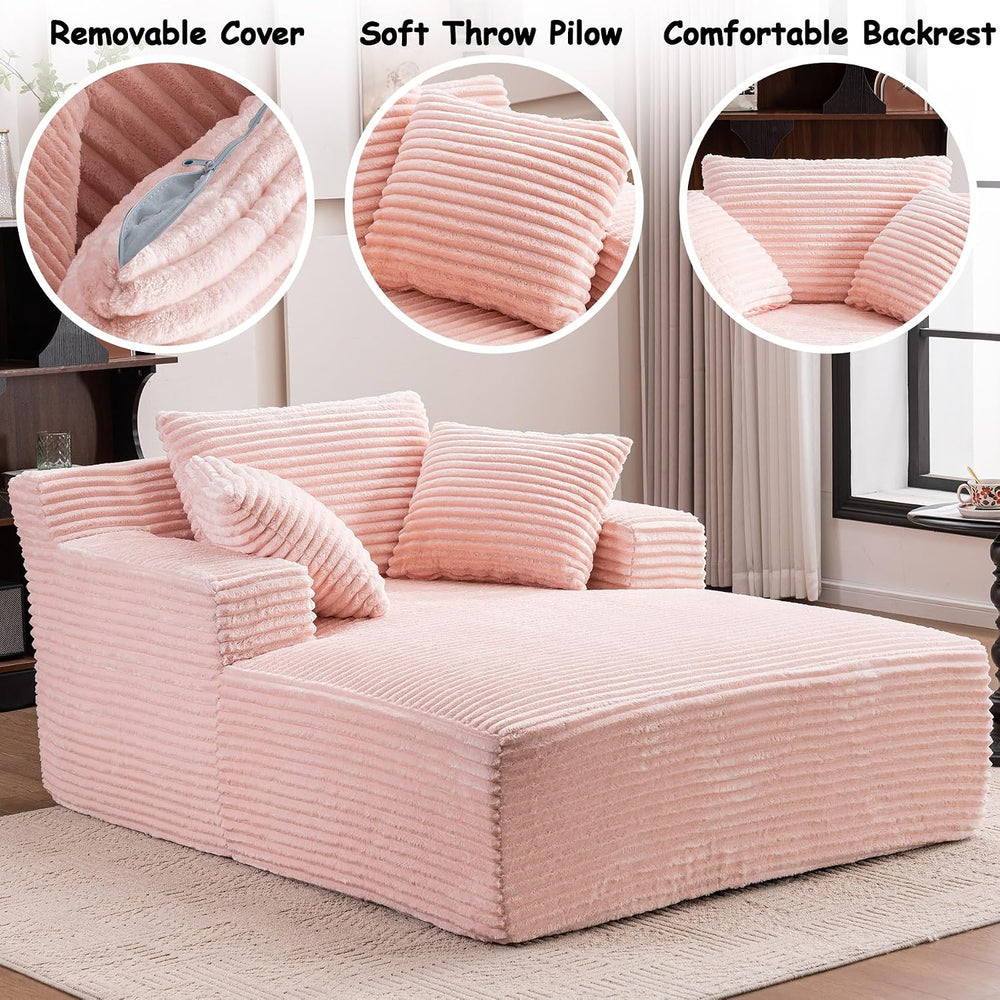 67 Inch Oversized Chaise Lounge Sofa Chair Indoor with 2 Pillows & Armres...