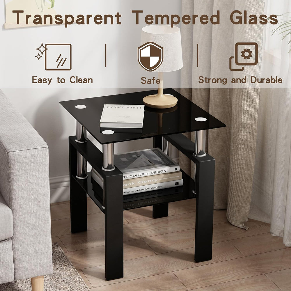 Glass Coffee Table and End Table Set of 3, 2-Tier Classic Design, Tempered Gl...