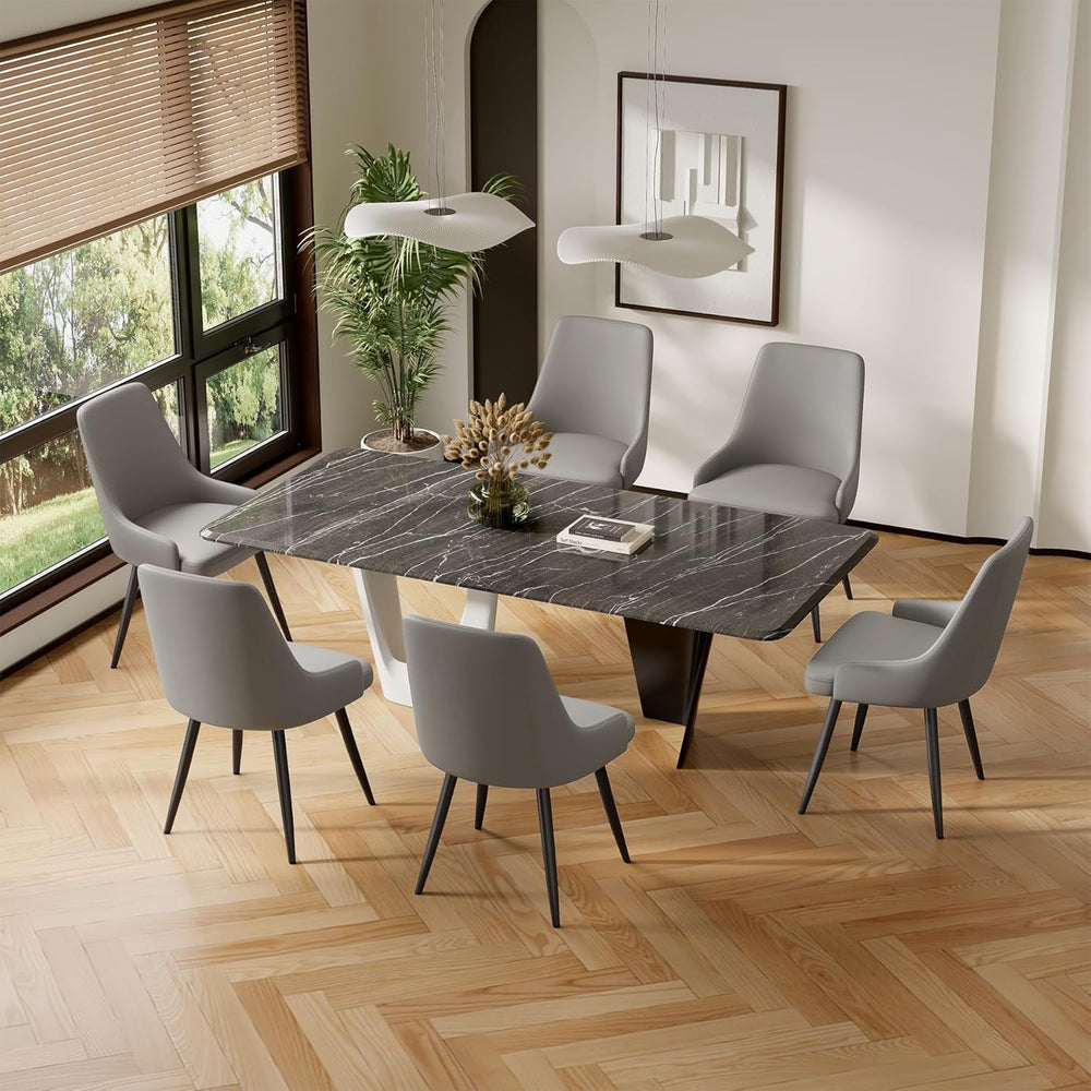 Faux Leather Chairs Set of 6, Waterproof Padded Seat,Grey