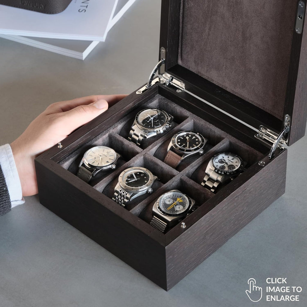 TAWBURY Wooden Watch Box for Men – 6 Watch Box Wood | Wooden Mens Watch Box Rustic | 6 Watch Case for Women & Men | Watch Collection Box for Men | Wrist Watch Storage Case for Men Wood