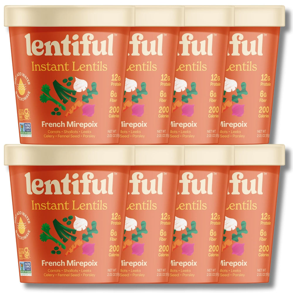 Lentiful French Mirepoix Instant Lentil Cups, 8 Pack, Vegan Gluten-Free