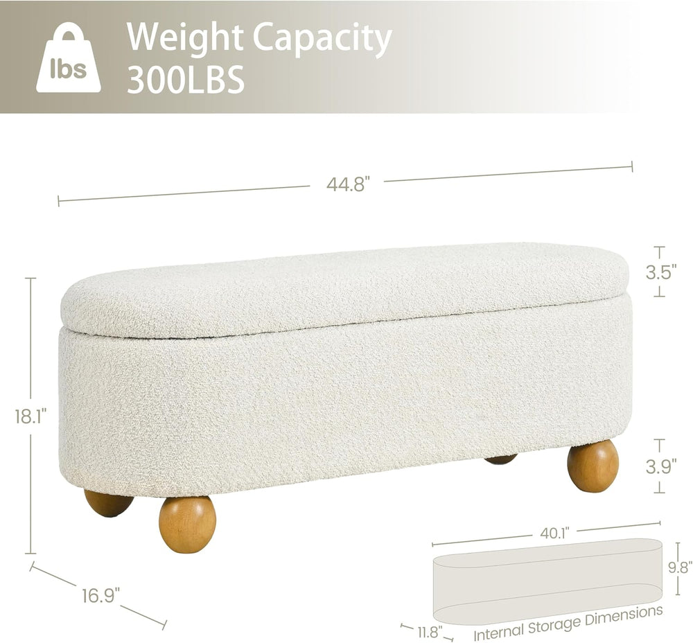 VKNOW 44.8" Storage Ottoman Bench End of Bed Bench with Hinge, Beige | C...