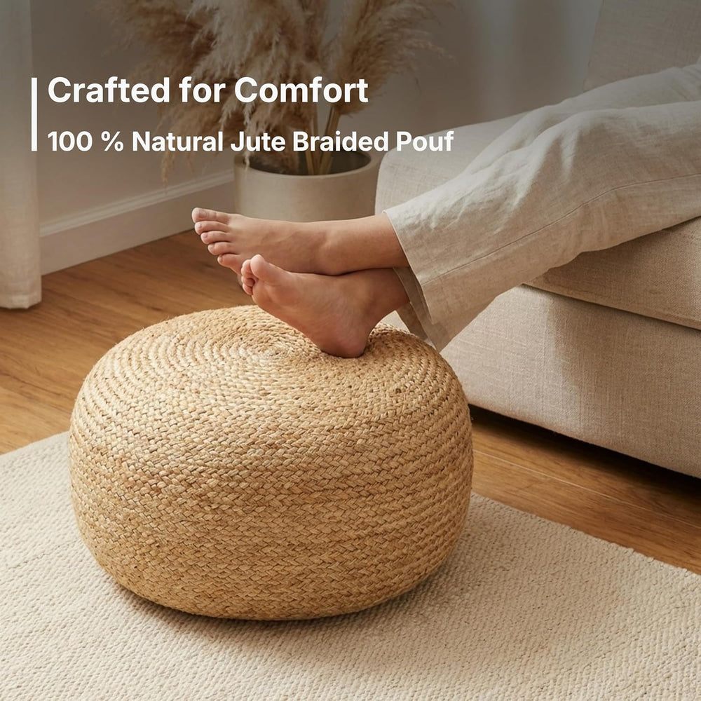 · REDEARTH · Jute Circular Low Pouf Ottoman - Boho Foot Stool - Natural | Jut...