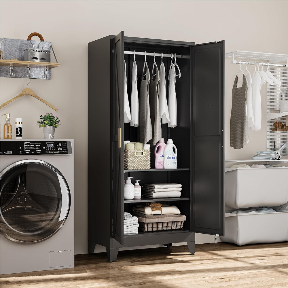 Bevivog Metal Wardrobe Closet with Doors, 71" Farmhouse Bedroom Armoire ...