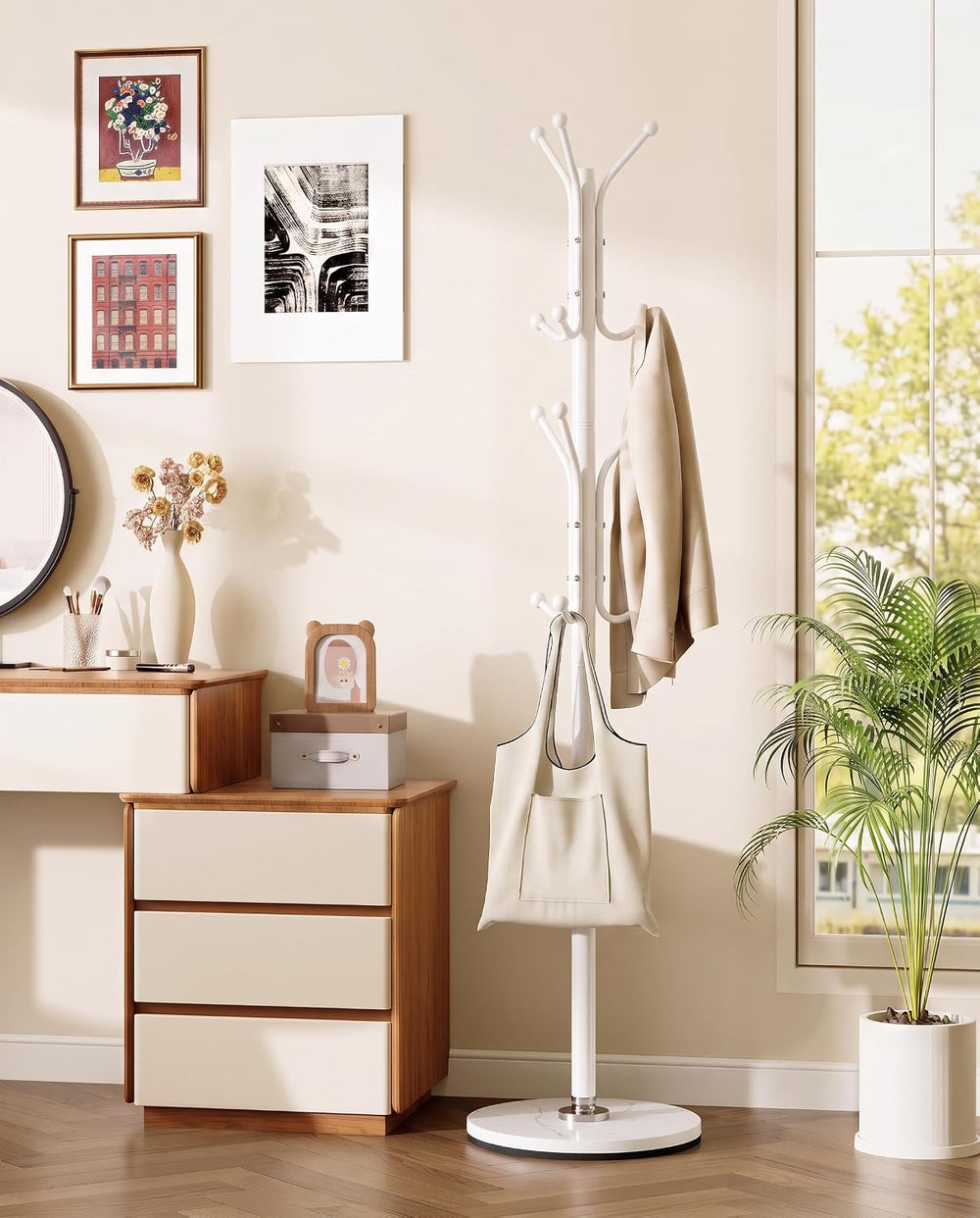 Coat Rack with 12 Hooks, Freestanding Coat Tree with Sintered Stone Base, Stu...