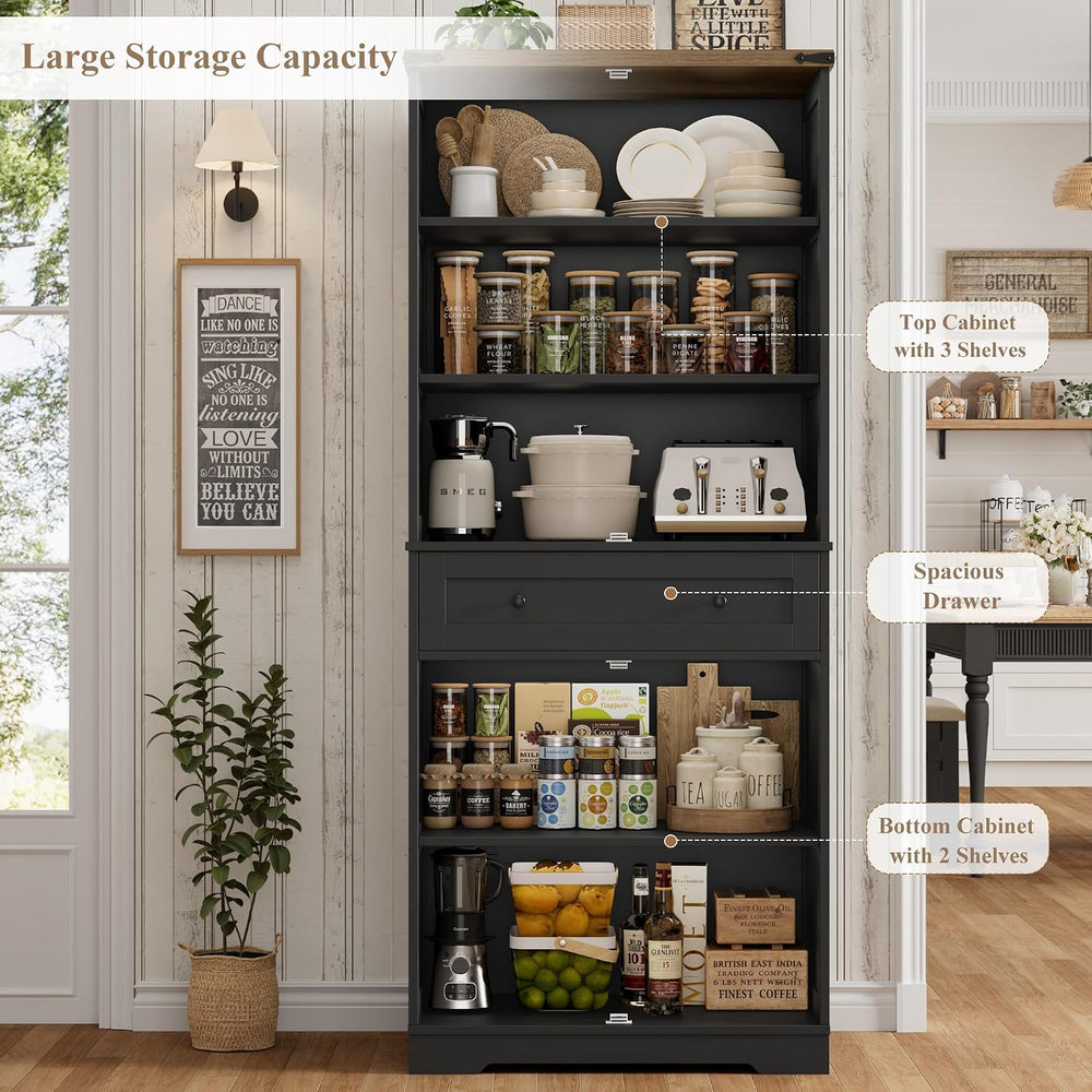 HOSTACK 71" Tall Pantry Cabinet, Farmhouse Kitchen Pantry with Storage S...
