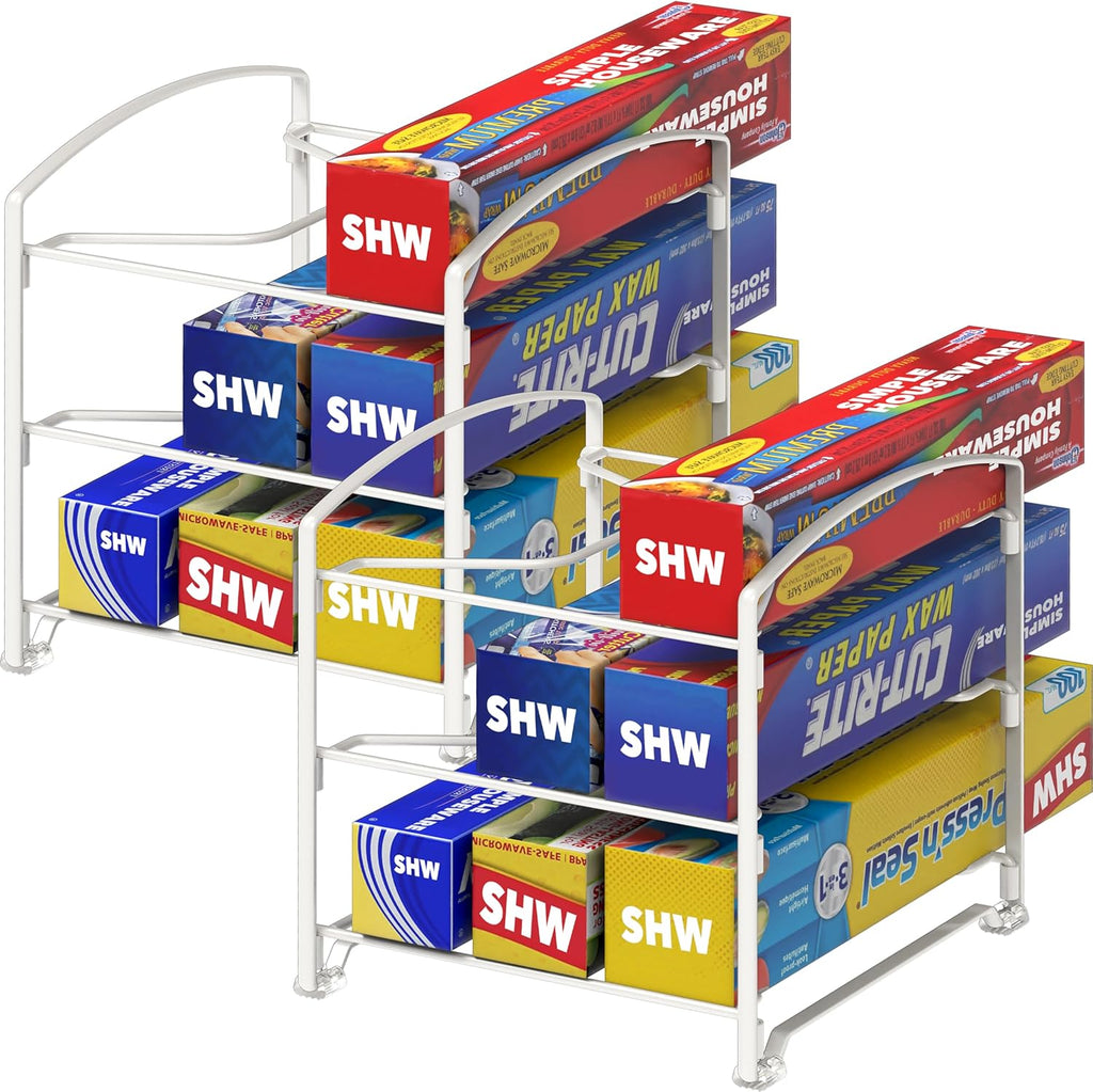 Simple Houseware Kitchen Box Organizer Wrap Rack Foil Holder, White, Set of 2