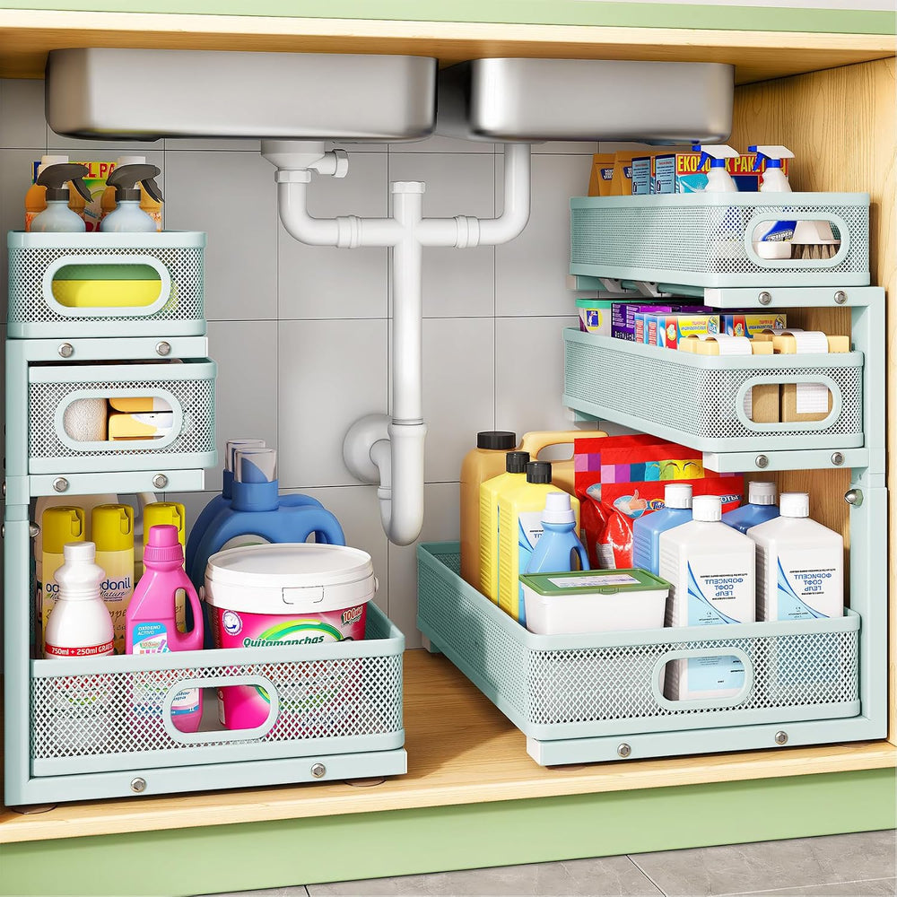 Under Sink Organizer, 2-Pack 3-Tier Height Adjustable Thickened Metal Pull ou...