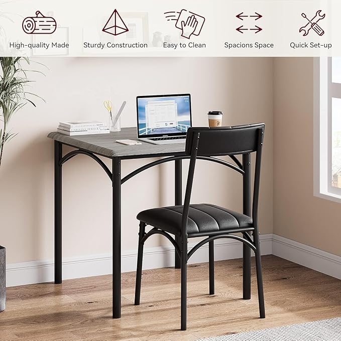2-Person Dining Table Set (3 Pieces) - Square Kitchen Table with Upholstered Chairs | Ideal Small Space Dining Set for Apartments, Studios | Compact Kitchen Dining Set for 2 Adults/Kids