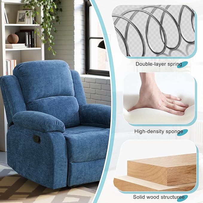 Recliner Sofa Set Couches for Living Room Chair Fluffy Fabric Living Room Furniture Sets, Adjusted Reclining Couch Furniture Sofa Set for Theater Seating, Light Blue
