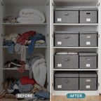 Storage Bins with Lids [3-Pack] Linen Fabric Foldable Storage Boxes Organizer Containers Baskets Cube with Cover for Bedroom Closet Office Grey(23.4X15.9X11.4)