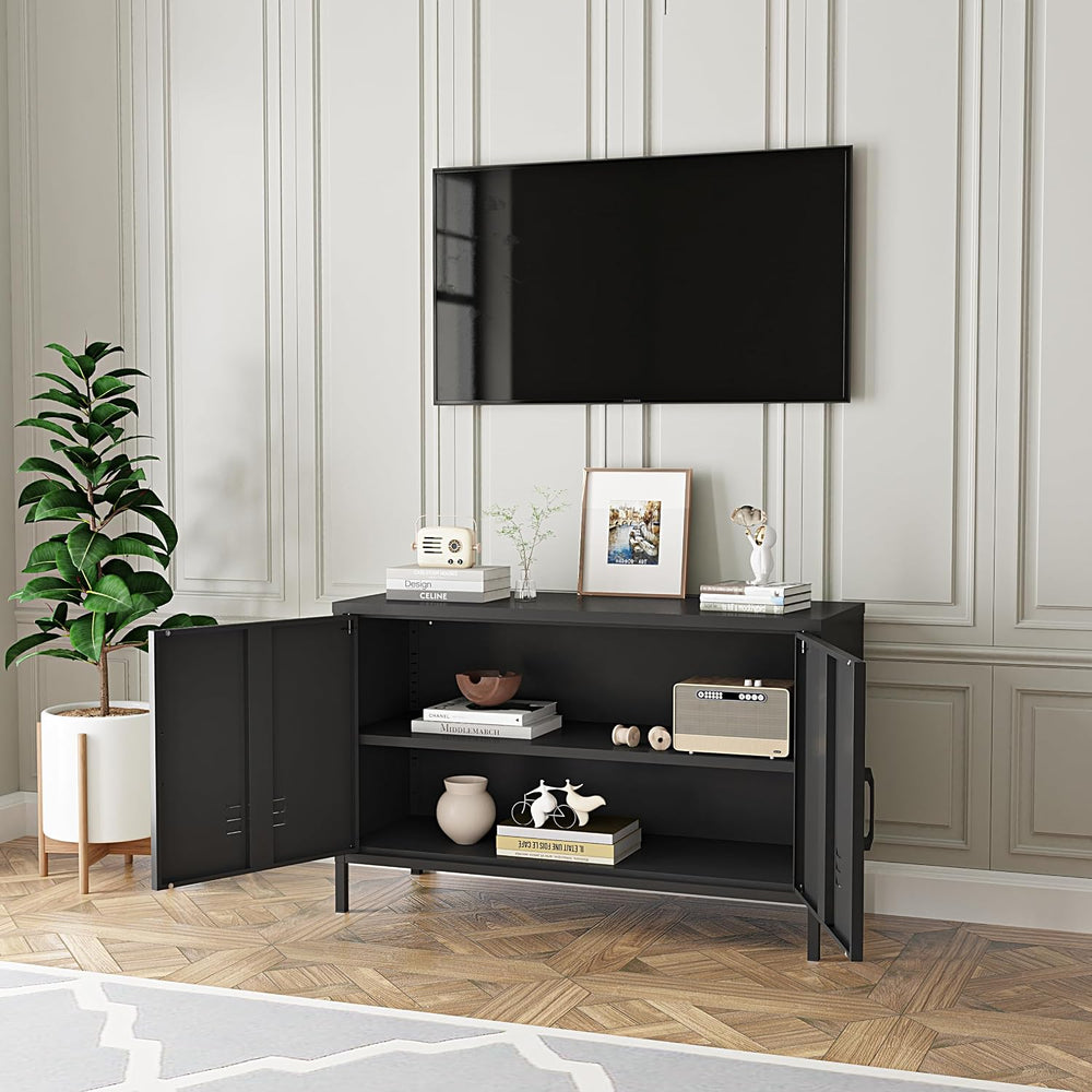 2 Door Steel Accent Cabinet,Black Metal Storage Cabinet with Adjustable Shelf...