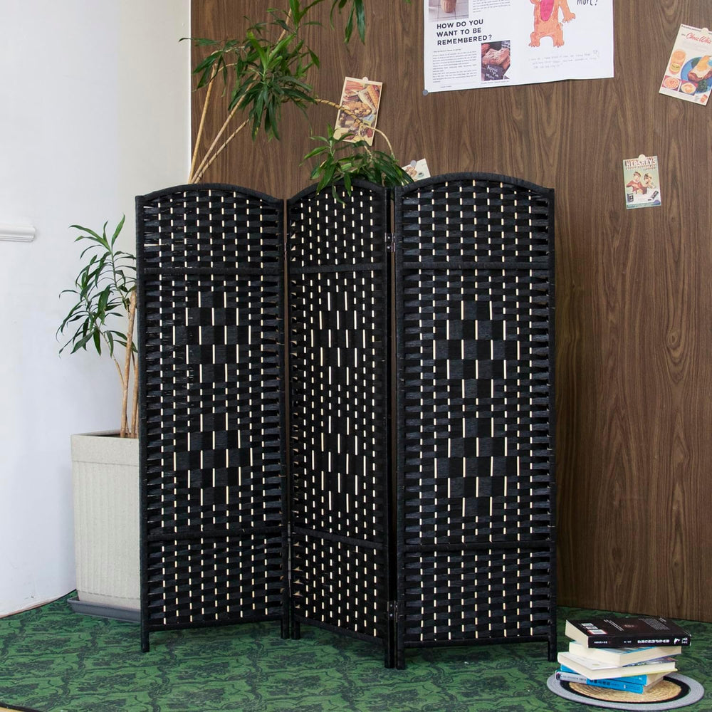 Furnnylane 3 Panel Black Rattan Room Divider for Room Separation, 47.2" ...