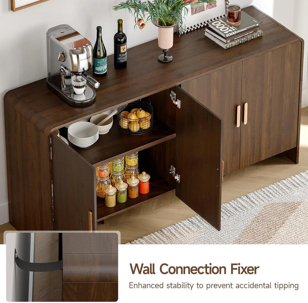 ONBRILL 60" Sideboard Buffet Cabinet with Storage, Curved Design Farmhou...