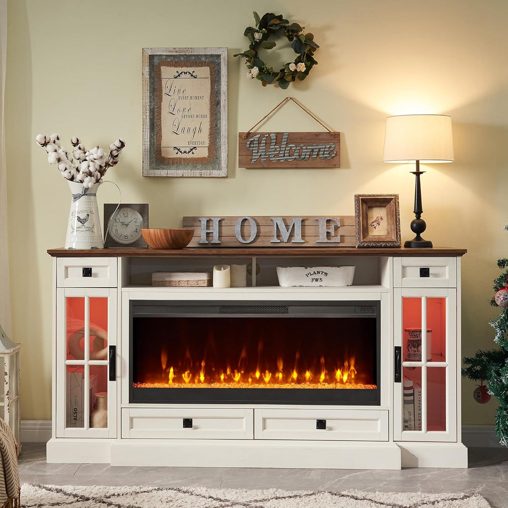RedLemon Farmhouse Fireplace TV Stand for 80 Inch TV, Antique White | 36&quot...