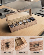 Watch Box, Watch Case for Men Women with Large Glass Lid, Wooden Watch Display Storage Box with 6 - Slots, Weathered Wood Mens Watch Box Organizer