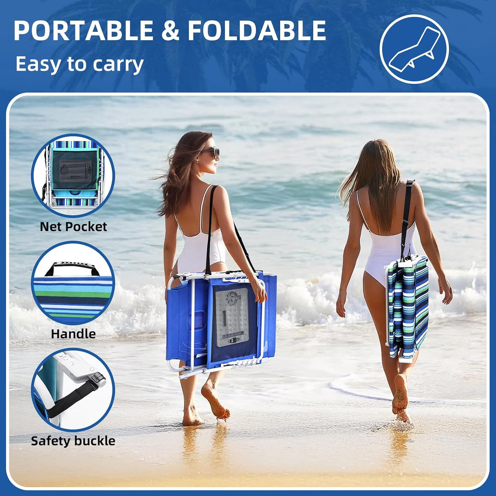 3-in-1 Beach Chair Face Holes, Lounge Chair Outdoor with Folding Side Table, ...