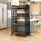 4-Tier Kitchen Bakers Rack with Power Outlet and Rolling Wheels, Microwave Stand with Storage, Adjustable Kitchen Shelves Freestadning, Coffee Bar Station, Bakers Rack for Spices, Pots and Pans, Brown