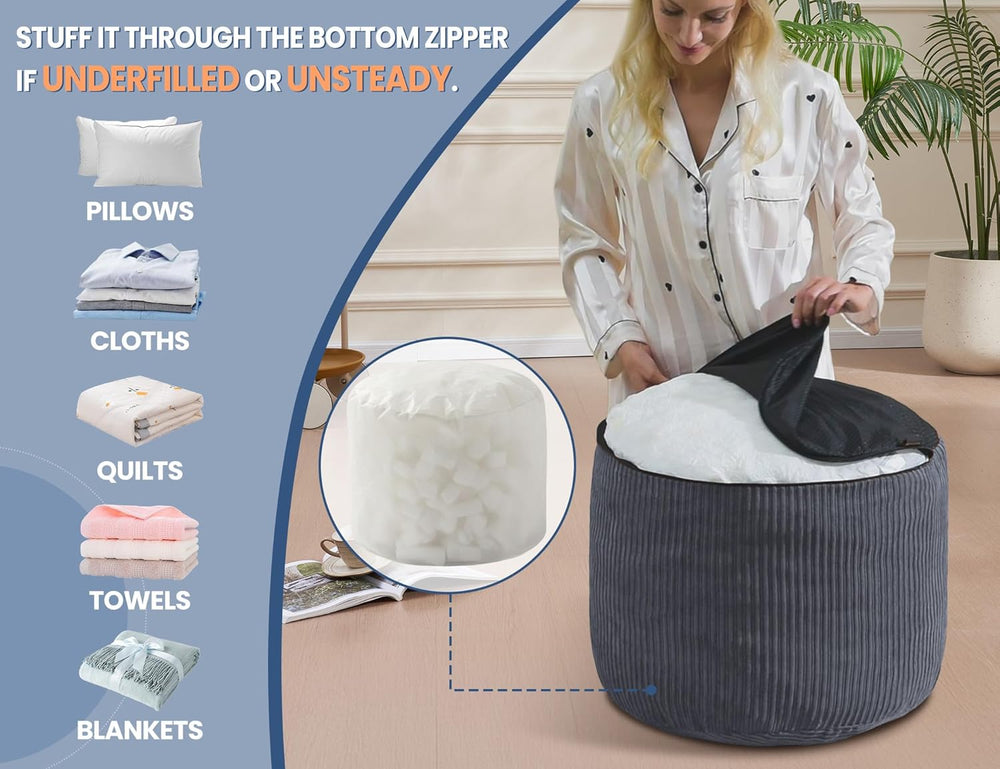 WSOFRLAC Pouf Ottoman Foot Stools Ottoman with Foam Small Corduroy Ottomans f...