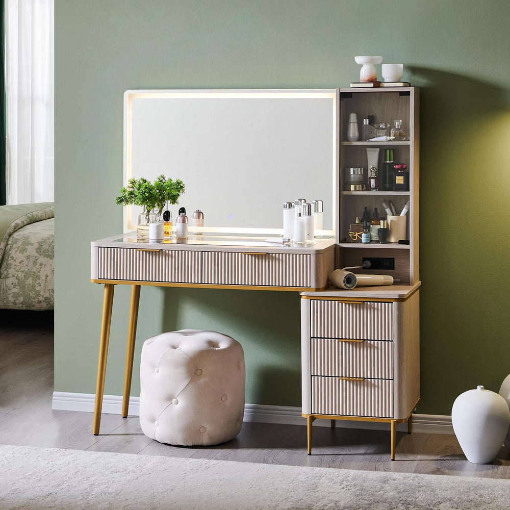 T4TREAM Fluted Makeup Vanity Desk with 36" HD Lighted Mirror, 48" B...