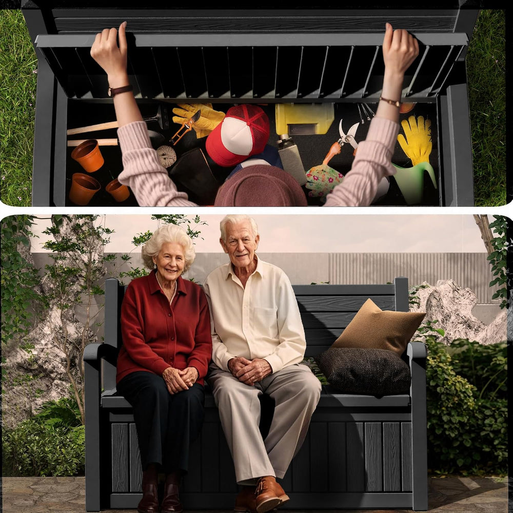 PatioZen 80 Gallon Outdoor Storage Bench Deck Box Waterproof Lockable,Outdoor...