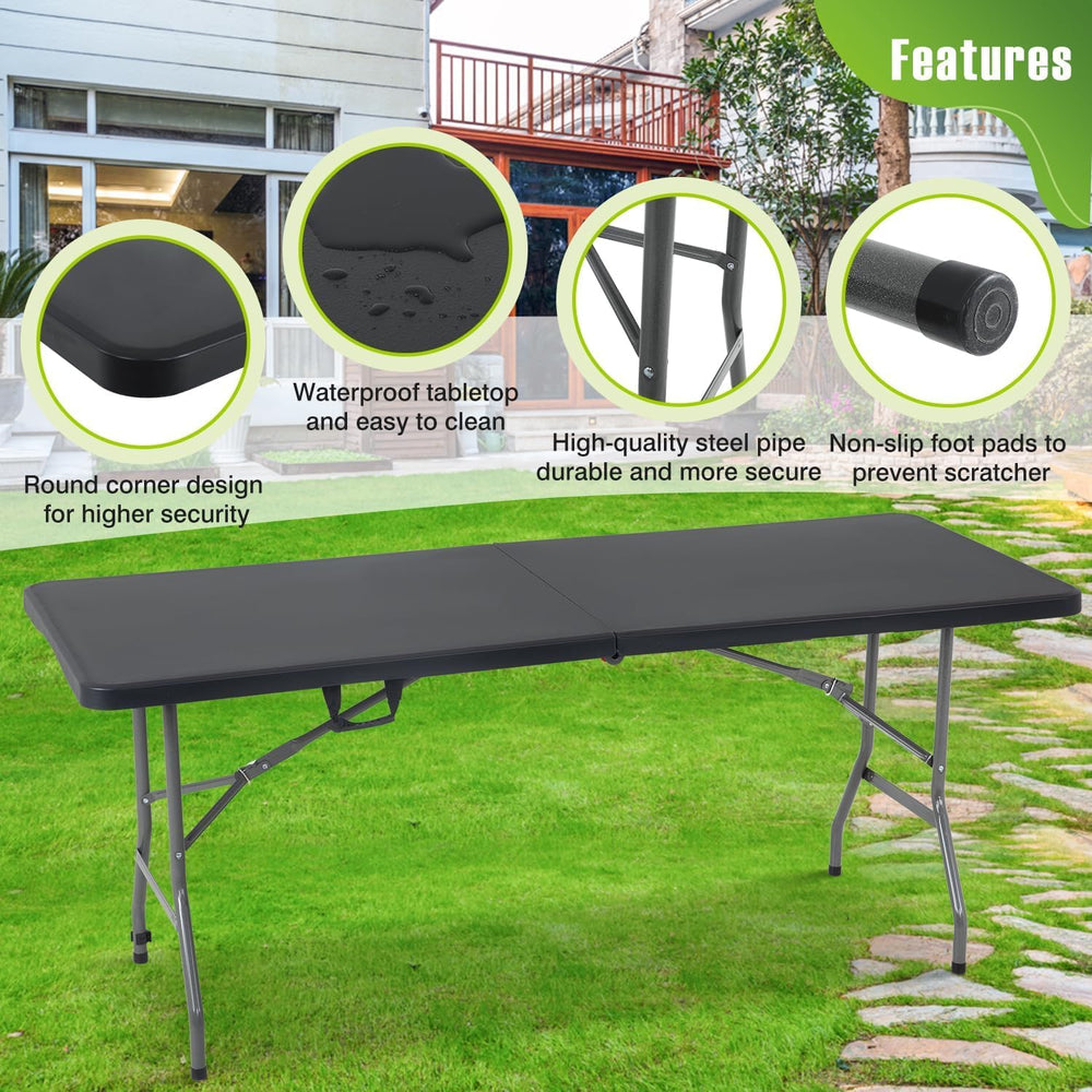 6FT Folding Table, Heavy Duty Plastic Table Portable Fold-in-Half Utility Tab...