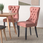 Pink Velvet Dining Chairs Set of 4, Upholstered Dining Room Chairs with Back Ring Pull Trim and Solid Wood Legs, Tufted Wingback Kitchen Chairs for Dining Room,Living Room,Kitchen(Pink)