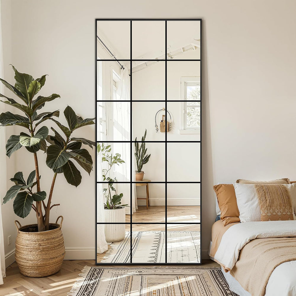 Large Window Pane Full Length Mirror 30"x70" Black Oversize Mirror