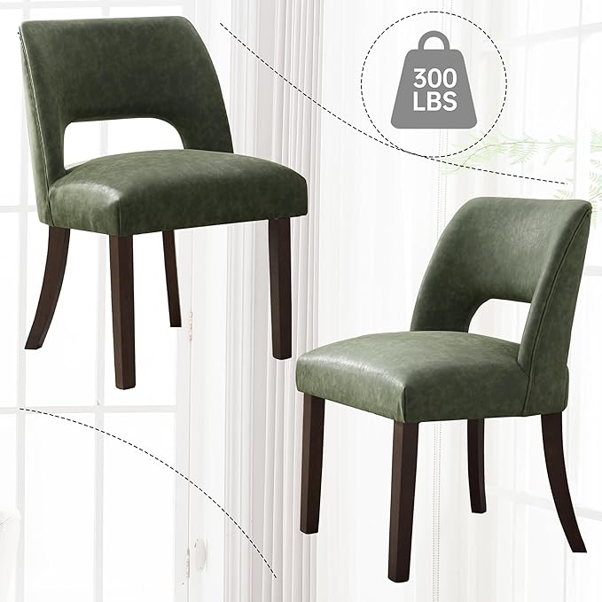 VKNOW Modern Dining Chairs Set of 6, Faux Leather Upholstered Dining Room Chair Kitchen Chairs, Farmhouse Dinner Chair for Kitchen Dining Room, Green
