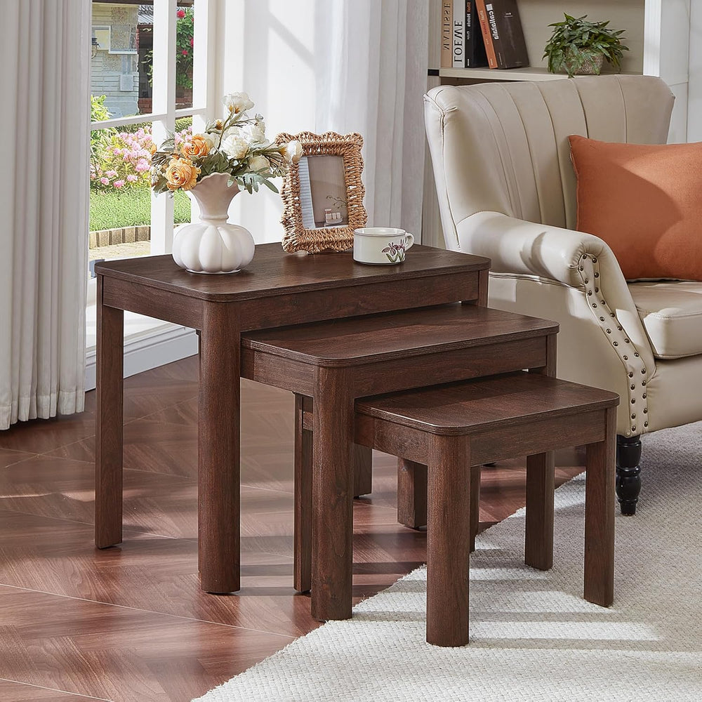 Joaxswe Farmhouse Nesting Tables Set of 3, Walnut | Nesting Side Tables with ...